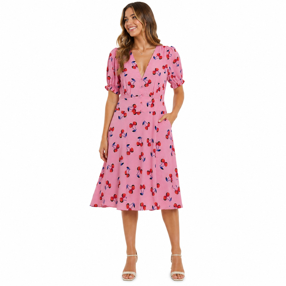 Kate Spade Womens Dress Size 14 Pink Cherry Print Coquette Cottagecore Office